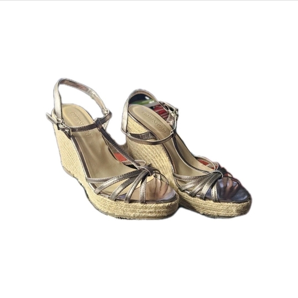 Colin Stuart For Victoria's Secret Size 8B Leather Pewter Espadrille Wedge Heels - Picture 2 of 5